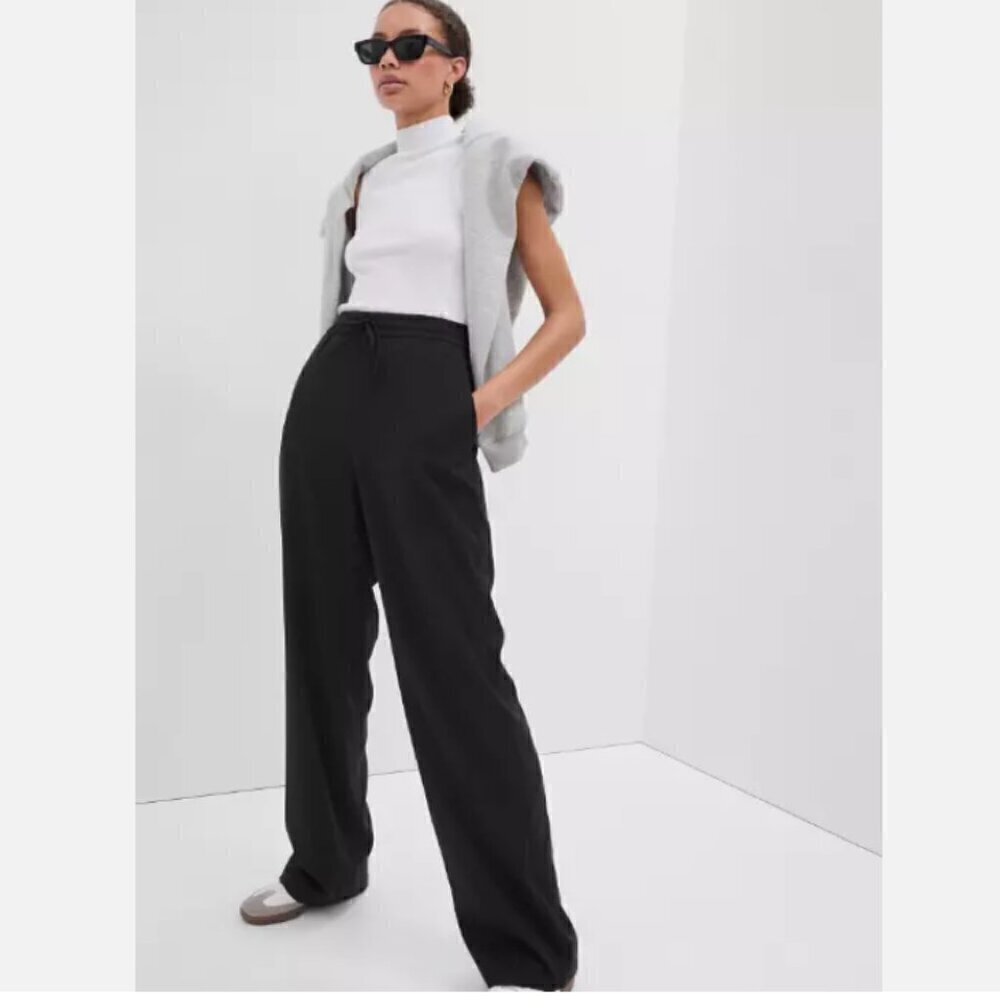 GAP Mid Rise Wide Leg Easy Pants Black Drawstring Drapey XS PETITE NWT RT$70